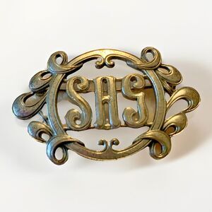 Vintage Monogram SAS Brooch Silver Tone Scroll Initial Pin Classic Retro